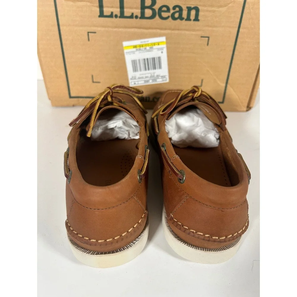 LL Bean Casco Bay Boat Mocs Mens 8.5 D Briar Brown Leather Loafers New